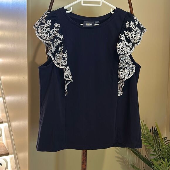 ANTHROPOLOGIE Navy Eyelet Top - Picture 10 of 11